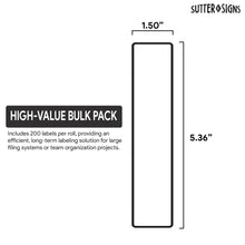Load image into Gallery viewer, Bulk Case of 50 Sets - Binder Spine Labels 5 3/8" x 1 3/8", 200pcs, Perforated Self Adhesive Sticker Labels for 1.5 Inch Binders, White with Black Border