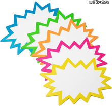 Load image into Gallery viewer, Bulk Case of 66 Sets - Starburst Signs with Stickers 100pcs | 50pcs Cards &amp; 50pcs Sticker Dots. 6x8 inch (Neon)
