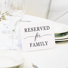 Load image into Gallery viewer, Bulk Case of 100 Sets - Reserved For Family Seating Signs 10 Pack | Elegant 4" x 6" Reserved Table Signs for Wedding Reception Restaurant Party