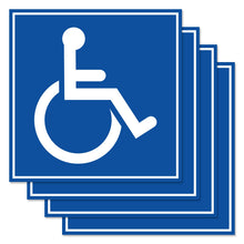 Load image into Gallery viewer, Bulk Case of 250 Sets - Handicap Symbol Stickers, Self Adhesive Weatherproof Vinyl Decals, Blue, 6" Square (Pack of 4)