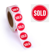 Load image into Gallery viewer, Bulk Case of 100 Rolls - 500pcs SOLD Stickers 0.6" for Yard Sale, Garage Sale, Auction, Retail, Inventory, Bright Red Stickers