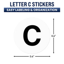 Load image into Gallery viewer, Bulk Case of 250 Rolls - 500pcs Letter C Stickers, 0.6" Letter Sticker Dot Labels for Organization Inventory, 500/roll
