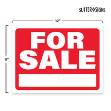 Load image into Gallery viewer, Bulk Case of 87 Sets - For Sale Signs 12x9, Plastic Signs for Used Car, Trailer, Vehicle for Sale, Waterproof Plastic (Pack of 4)