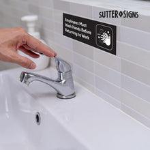 Load image into Gallery viewer, Bulk Case of 250 Sets - Employees Must Wash Hands Restroom Stickers (Pack of 2)