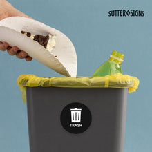 Load image into Gallery viewer, Bulk Case of 250 Sets - 3pk Trash Stickers | 4" Weatherproof Decals for Outside Waste, Garbage Cans, and Trash Bins