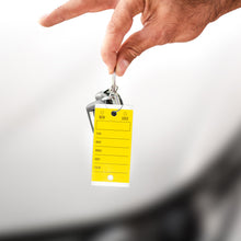 Load image into Gallery viewer, Bulk Case of 24 Sets - 250 Self-Protecting Paper Key Tags with Metal Rings | Self Laminated Car Key Tags with Labels (Yellow)