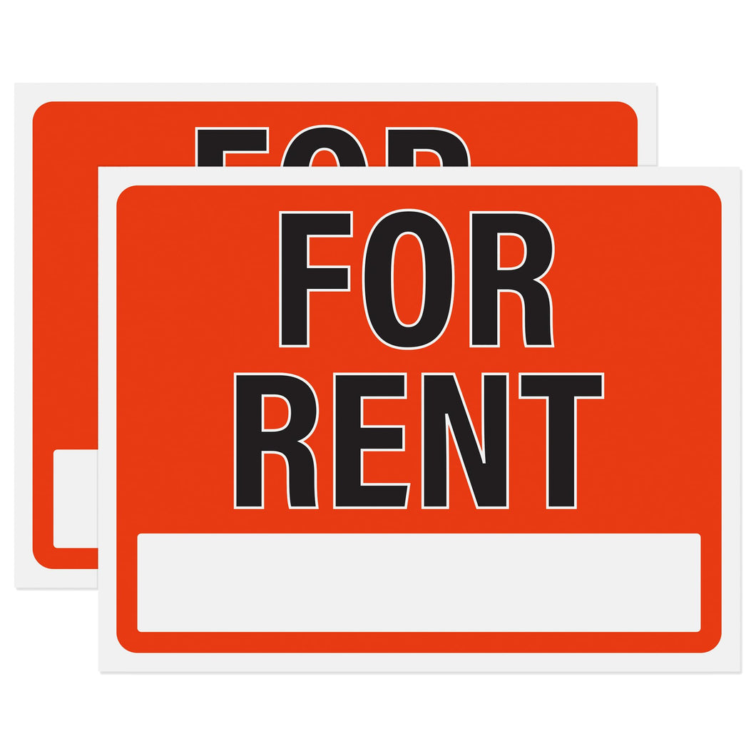 Bulk Case of 100 Sets - For Rent Sign 14x11, Plastic Sign for Home, Office, Rental, Commercial Propety, Waterproof Plastic (Pack of 2)