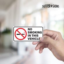Load image into Gallery viewer, Bulk Case of 250 Sets - 6pk No Smoking Stickers for Vehicles | No Smoking in This Vehicle Sign | Weatherproof Vinyl Decals, 3" x 1.5"