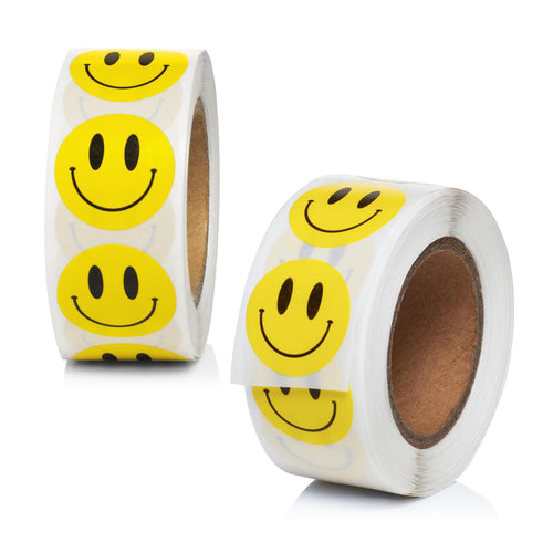Bulk Case of 100 Sets - Smiley Face Stickers 1000 pcs | Yellow Happy Smile Stickers for Teachers Parents Rewards, 2 Rolls of 500 Labels Each