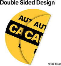 Load image into Gallery viewer, Bulk Case of 250 Sets - 2pk Caution Automatic Door Stickers, Double Sided Weatherproof Vinyl, 6" Diameter