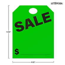 Load image into Gallery viewer, Bulk Case of 20 Sets - SALE Mirror Hang Tags | Car For Sale Signs for Vehicle Window | Auto Dealership Supplies | Neon Green, 8.5&quot; x 11&quot; (Pack of 50)