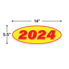 Load image into Gallery viewer, Bulk Case of 100 Sets - 2024 Car Model Year Windshield Stickers | 14" x 5.5" Oval Stickers for Car Dealerships, Vehicle Windshields (Pack of 12)