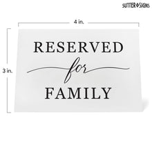 Load image into Gallery viewer, Bulk Case of 100 Sets - Reserved For Family Seating Signs 20 Pack | Elegant 3&quot; x 4&quot; Reserved Table Signs for Wedding Reception Restaurant Party