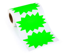 Load image into Gallery viewer, Bulk Case of 50 Sets - Starburst Price Tag Stickers, 3" x 5" Fluorescent Green Starburst Signs, Removable Adhesive, 250pcs