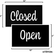 Load image into Gallery viewer, Bulk Case of 125 Sets - Open Closed Sign for Business, 10" x 6" Double Sided Plastic Sign with Twine, Suction Cup Hook, Business Hours (Black/White)