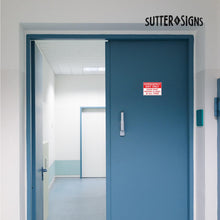 Load image into Gallery viewer, Bulk Case of 250 Sets - 4pk Emergency Exit Only Door Must Remain Closed Signs | Self Adhesive Vinyl Stickers for Emergency Exit Doors, 5 x 7 Inch