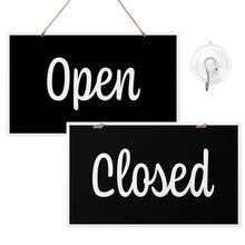 Load image into Gallery viewer, Bulk Case of 125 Sets - Open Closed Sign for Business, 10" x 6" Double Sided Plastic Sign with Twine, Suction Cup Hook, Business Hours (Black/White)