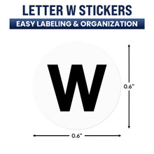 Load image into Gallery viewer, Bulk Case of 250 Rolls - 500pcs Letter W Stickers, 0.6" Letter Sticker Dot Labels for Organization Inventory, 500/roll