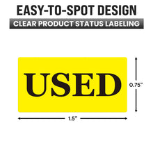 Load image into Gallery viewer, Bulk Case of 200 Rolls - 500pcs Yellow Used Sticker Roll for Inventory Control, Sample Labels Retail Stickers, 0.75" x 1.5"