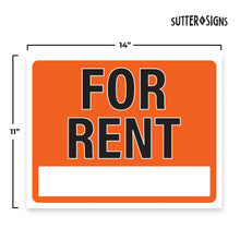 Load image into Gallery viewer, Bulk Case of 100 Sets - For Rent Sign 14x11, Plastic Sign for Home, Office, Rental, Commercial Propety, Waterproof Plastic (Pack of 2)