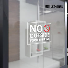 Load image into Gallery viewer, Bulk Case of 250 Sets - No Outside Food or Drink Sign, Clear Self Adhesive Vinyl Stickers, 8" x 6" (Pack of 2)