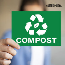 Load image into Gallery viewer, Bulk Case of 177 Sets - Compost Stickers, Self Adhesive Weatherproof Vinyl Stickers, Green, 7&quot; x 10&quot; (Pack of 4)