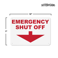 Load image into Gallery viewer, Bulk Case of 50 Sets - Emergency Shut Off Aluminum Sign, 10x7, Rust-free Aluminum Sign with Pre-drilled Mounting Holes by Sutter Signs