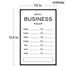 Load image into Gallery viewer, Bulk Case of 125 Sets - Business Hours Sign 2pk | Modern Store Open Time of Operation Sign for Glass Door with Changeable Time Stickers and Adhesive Dots for Adjustable Placement, 7.5&quot; x 11.4&quot;