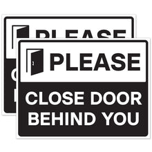 Load image into Gallery viewer, Bulk Case of 200 Sets - Please Close Door Behind You Stickers 8" x 6" - Pack of 2, Self Adhesive Weatherproof Vinyl Sticker Signs, Black/White