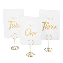Load image into Gallery viewer, Bulk Case of 20 Sets - Wedding Table Numbers 1-30 Gold Card Holders Set | Elegant Table Seating Signs for Wedding Receptions