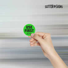 Load image into Gallery viewer, Bulk Case of 50 Sets - 1000 Labels Use First Stickers for Food Service, 1.5-inch Wide, by Sutter Signs