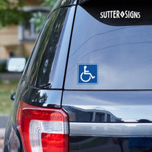 Load image into Gallery viewer, Bulk Case of 250 Sets - Handicap Symbol Stickers, Self Adhesive Weatherproof Vinyl Decals, Blue, 6" Square (Pack of 4)