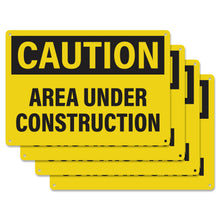 Load image into Gallery viewer, Bulk Case of 125 Sets - 4pcs Caution Area Under Construction Sign 10x7 Inch | Plastic Sign for Construction Site, Hazard Area, No Trespassing, Waterproof Plastic