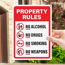 Load image into Gallery viewer, Bulk Case of 60 Signs - No Alcohol No Drugs No Smoking No Weapons | Property Rules Sign 10x14 Inch Rust-free Aluminum