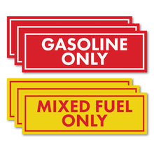 Load image into Gallery viewer, Bulk Case of 250 Sets - 6pc Gasoline Only &amp; Mixed Fuel Only Stickers for Fuel Tank | Weatherproof Adhesive Decals for Trucks, Tractors, Fuel Cans, Gas Caps