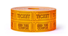 Load image into Gallery viewer, Bulk Case of 40 Sets - 1000 Raffle Tickets Double Roll | Tickets for Events, Drinks, 50/50, Carnival, Classroom (Fluorescent Orange)