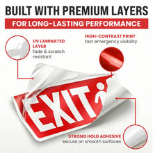 Load image into Gallery viewer, Bulk Case of 250 Sets - 3pcs Exit Sign Stickers, 10" x 4" Weatherproof UV Laminated Vinyl Exit Stickers for Office, Workplace, Business