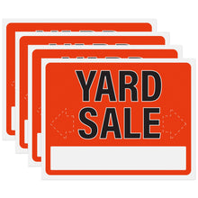 Load image into Gallery viewer, Bulk Case of 50 Sets - Yard Sale Signs 4 Pack Weatherproof Plastic Sign Yard Sale Supplies with Fill In Direction Arrows and Address Write In Area, 14" x 11"