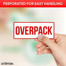 Load image into Gallery viewer, Bulk Case of 20 Rolls - 500pcs Overpack Stickers for Shipping Receiving, 2.5" x 6" Perforated Labels, Strong Permanent Adhesive