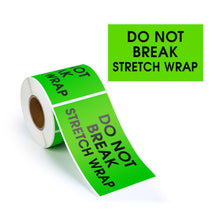 Load image into Gallery viewer, Bulk Case of 20 Rolls - Do Not Break Shrink Wrap Labels, 300pcs - 3x5 Green Pallet Stickers