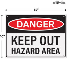 Load image into Gallery viewer, Bulk Case of 63 Signs - Danger Keep Out Hazard Area Sign 14x10 inch | Aluminum Sign for Construction Site, Hazard Area, No Trespassing, Aluminum Sign with Mounting Holes