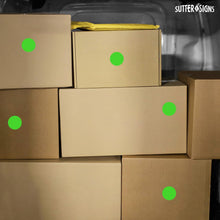 Load image into Gallery viewer, Bulk Case of 100 Rolls - 300pcs Neon Green Dot Sticker Label Roll, 2" Diameter Labels, 300/roll