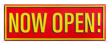 Load image into Gallery viewer, Bulk Case of 100 Signs - Now Open Banner, 3&#39; x 8&#39; Open Sign for Businesses, Shops, Polyester Banner with Grommets, Rope Included for Easy Installation