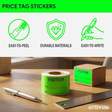 Load image into Gallery viewer, Bulk Case of 100 Sets - Visitor Pass Stickers, 2" x 3" Fluorescent Green Visitor Identification Badges, 300pcs/roll