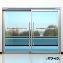 Load image into Gallery viewer, Bulk Case of 150 Sets - This Door to Remain Unlocked When Building is Occupied Sign Adhesive Decal Sticker, White 2x26 inches (Pack of 2)