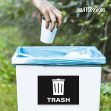 Load image into Gallery viewer, Bulk Case of 100 Sets - 4pc Recycle Stickers + 4pc Trash Stickers | Weatherproof Vinyl Sticker Recycling Signs for Trash Bins, 7" x 10"