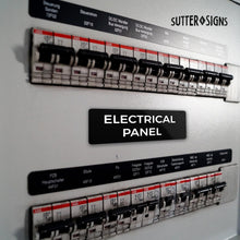 Load image into Gallery viewer, Bulk Case of 100 Signs - Electrical Panel Sign, Durable ABS Plastic with Full Adhesive Backing, Sign for Door or Wall, 2x6"