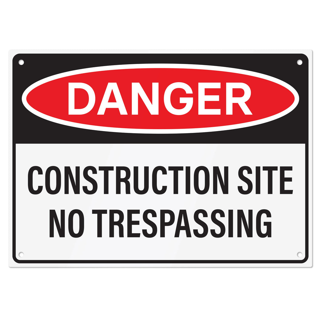 Bulk Case of 50 Signs - Danger Construction Site Sign 14x10 Inch, Aluminum Sign for Construction Site, Hazard Areas, No Trespassing, Aluminum Sign with Mounting Holes