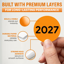 Load image into Gallery viewer, Bulk Case of 50 Rolls - 500pcs 2027 Year Stickers, 2 Inch Fluorescent Orange Color Coded Year, Labels, Warehouse Inventory Organization Stickers
