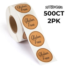 Load image into Gallery viewer, Bulk Case of 50 Sets - 1000pcs Gluten Free Stickers, 1&quot; Diameter Kraft Gluten Free Labels, 500 Stickers per Roll (Pack of 2)